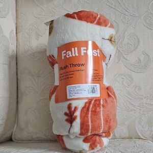 Fall Fest Plush Throw Blanket - Orange and White